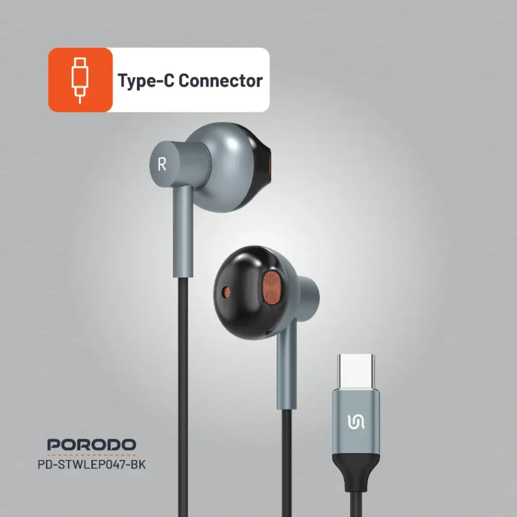 سماعات بورودو ساوندتيك السلكية المغناطيسية مع مايك - اسود | Porodo Soundtec Magnetic HiFi Wired Earphones with Mic – Black