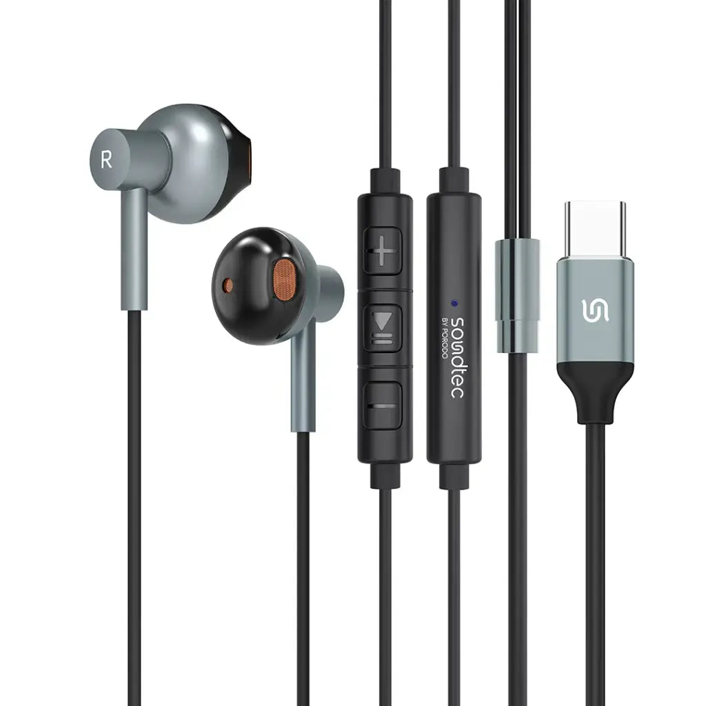 سماعات بورودو ساوندتيك السلكية المغناطيسية مع مايك - اسود | Porodo Soundtec Magnetic HiFi Wired Earphones with Mic – Black