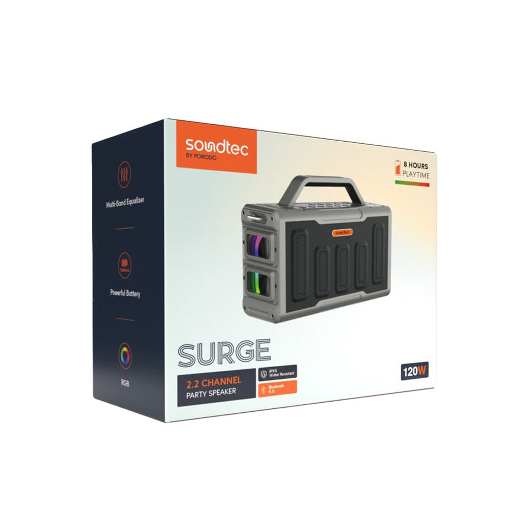سبيكر بورودو ساوندتيك للحفلات بقدرة 100 واط - اسود | Porodo Soundtec TWS Party Speaker 100W - Black.