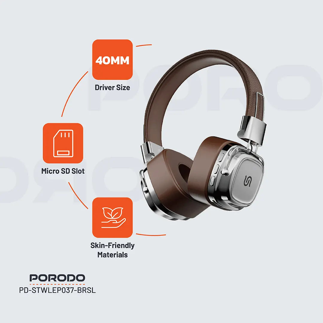 سماعة بورودو ساوندتيك اللاسلكية بتصميم كلاسيكي | Porodo Soundtec Vintage Headphone