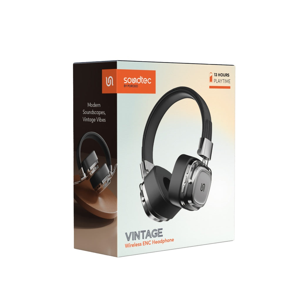 سماعة بورودو ساوندتيك اللاسلكية بتصميم كلاسيكي | Porodo Soundtec Vintage Headphone