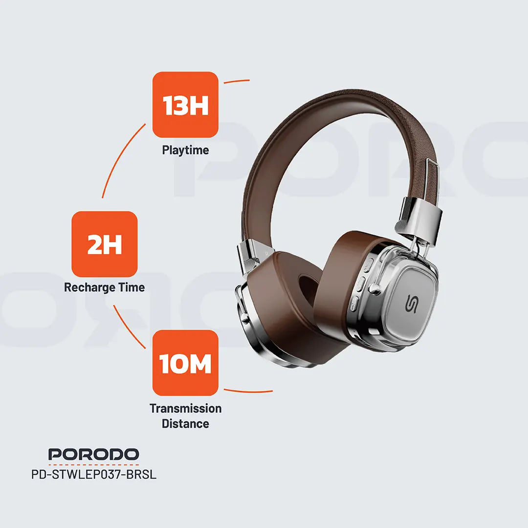 سماعة بورودو ساوندتيك اللاسلكية بتصميم كلاسيكي | Porodo Soundtec Vintage Headphone
