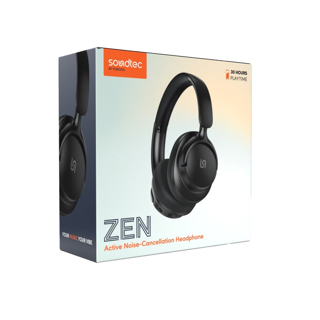 سماعة رأس من بورودو ساوندتيك بخاصية الغاء الضوضاء النشط - اسود | Porodo Soundtec Hybrid ANC Headphone - Black