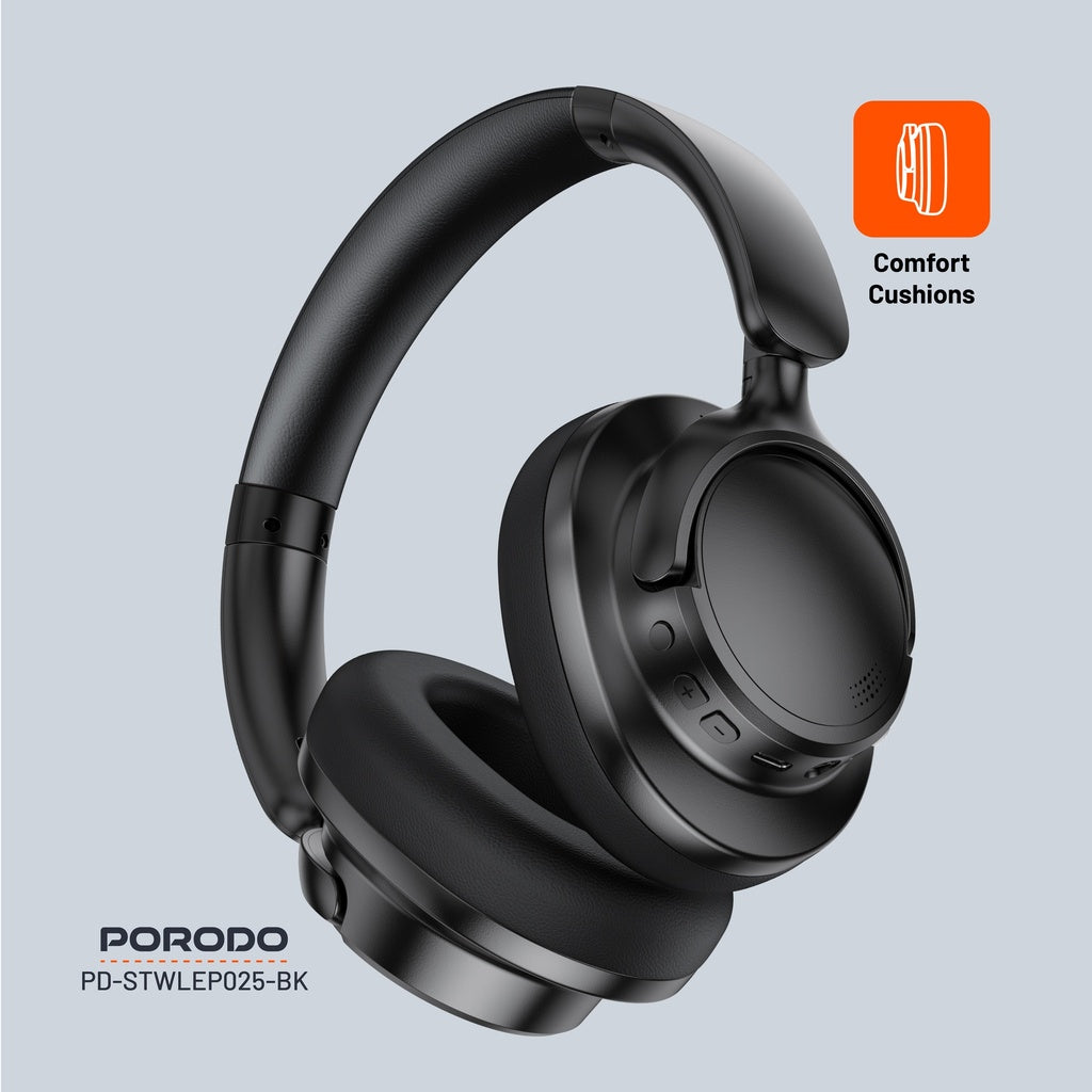 سماعة رأس من بورودو ساوندتيك بخاصية الغاء الضوضاء النشط - اسود | Porodo Soundtec Hybrid ANC Headphone - Black