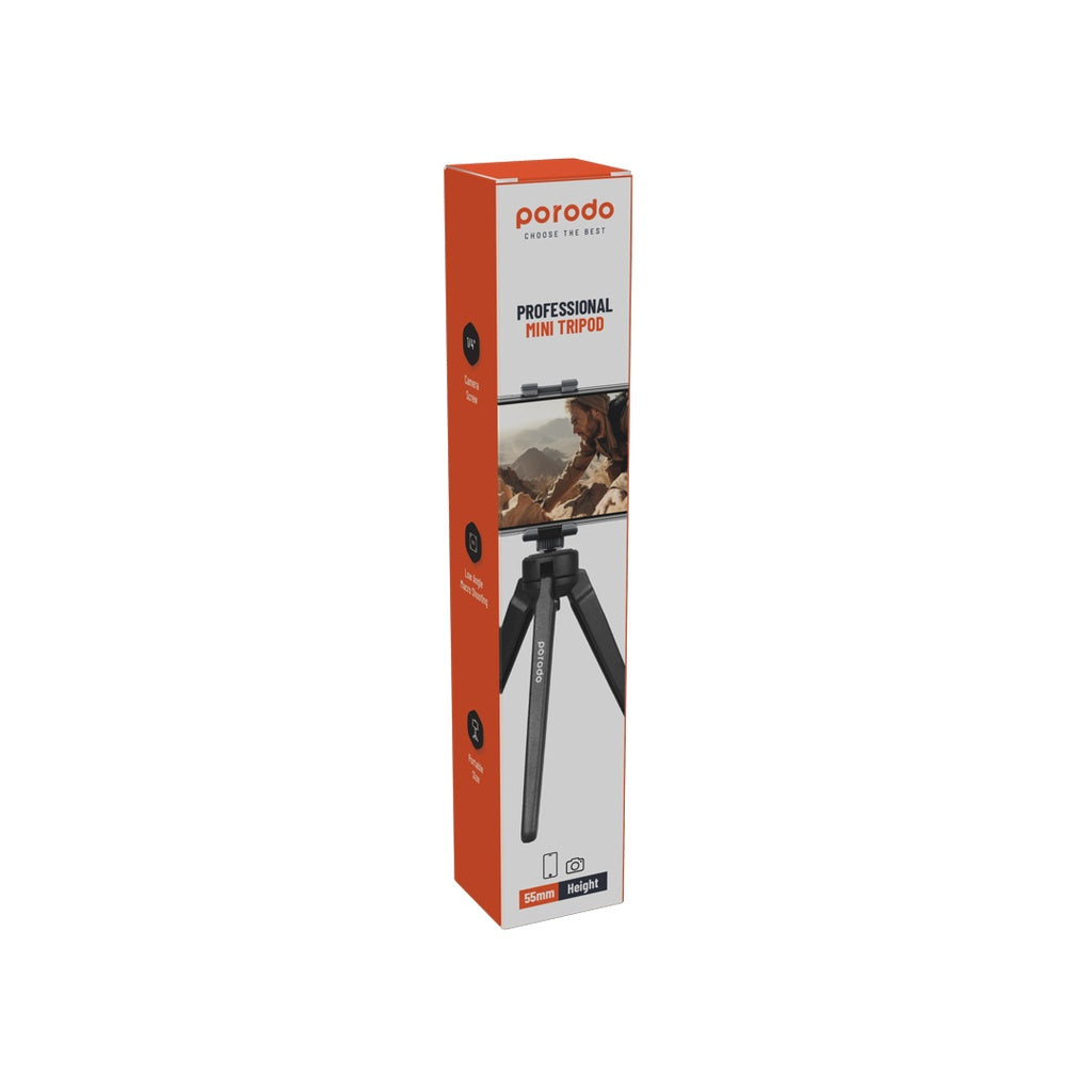 ترايبود مكتبي مع حامل للهاتف من بورودو - اسود | Porodo Table Tripod – Black
