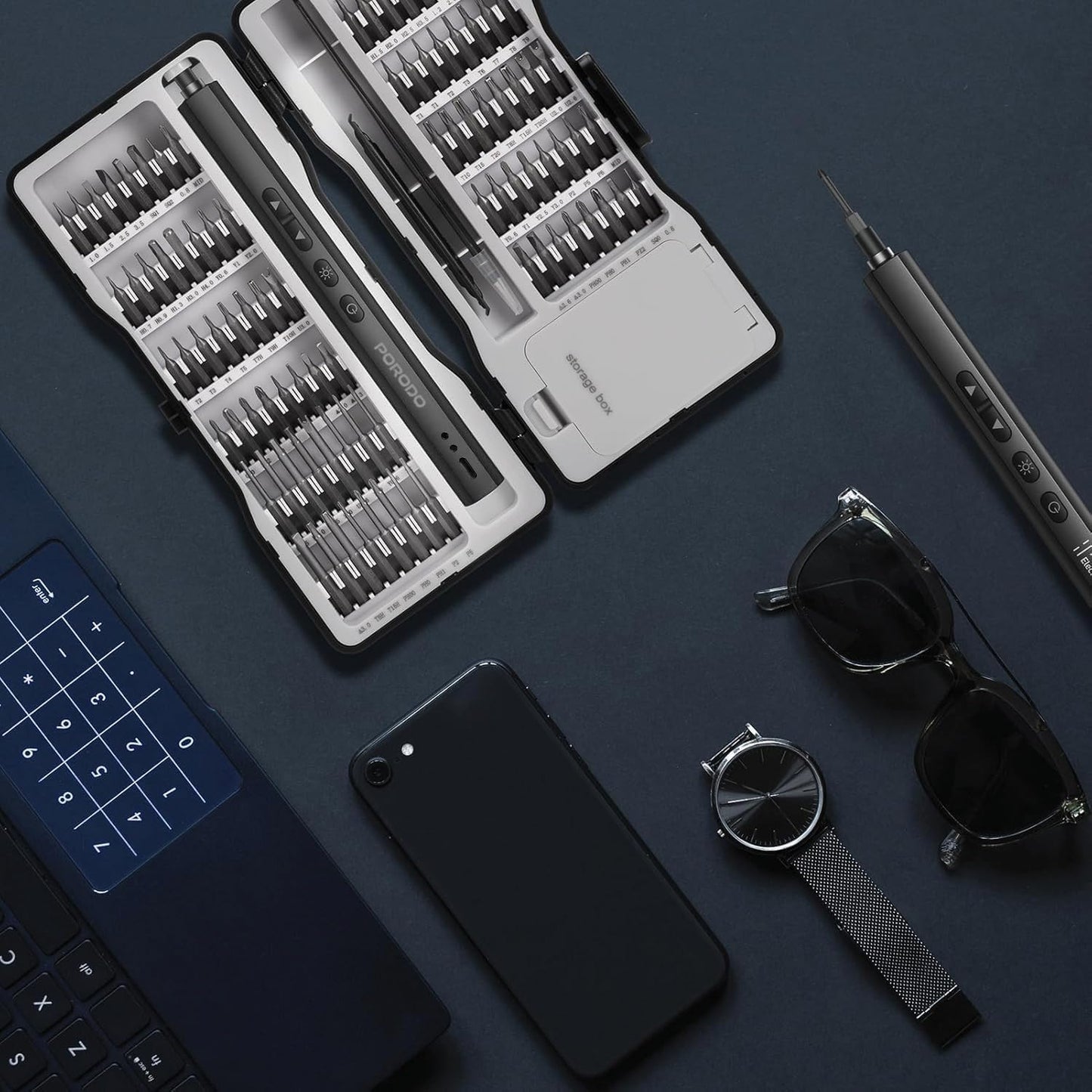 عدة بورودو تيك فيكس الكهربائية 97 في 1 - اسود | Porodo TechFix 97-In-1 Electric Screwdriver Kit - Black