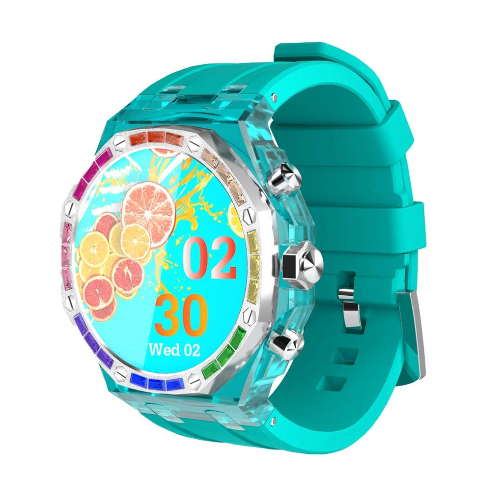ساعة ذكية بشاشة شفافة من بورودو كريستالو مع سوار اضافي ازرق - ازرق | Porodo Cristallo AP Smart Watch Transparent Dial w/ Extra Blue Silicone Band - Blue