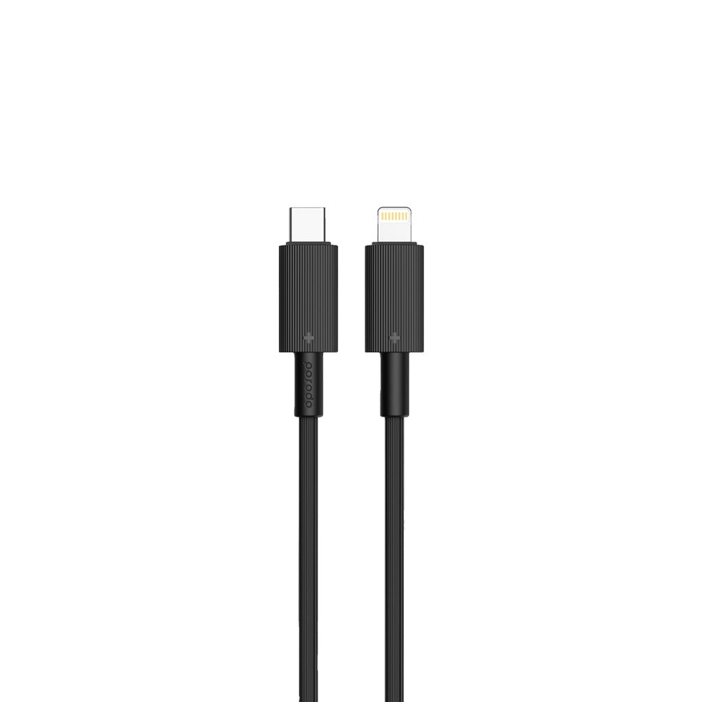 بورودو شاحن PD بقدرة 20 واط مع كيبل يو اس بي سي الى لايتننغ - اسود | Porodo PD20W UK Charger with Type-C to Lightning Cable - Black