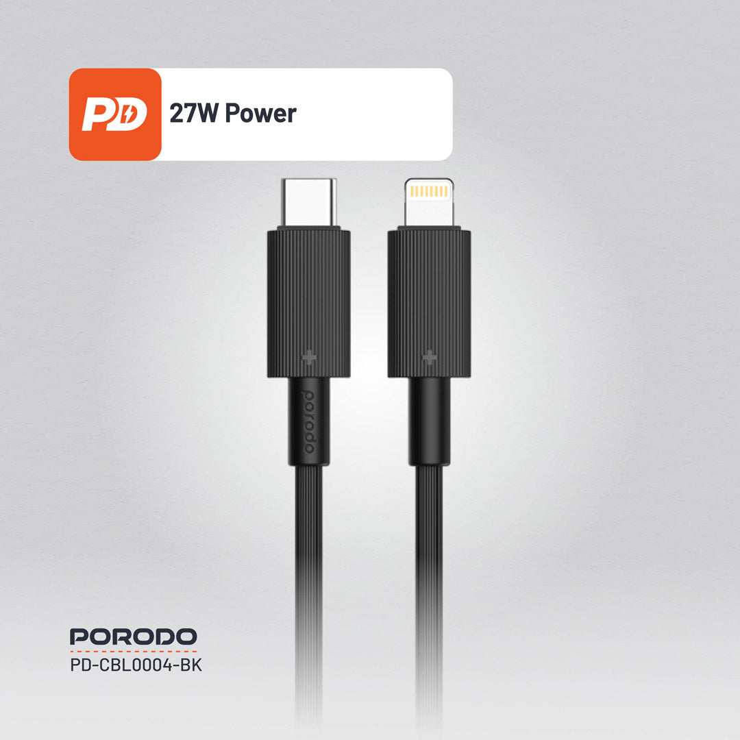 كيبل بورودو يو اس بي سي الى لايتننغ بطول 1.2 متر, شحن سريع | Porodo Type-C to Lightning PVC Cable 1.2M – Fast & Durable Charging.