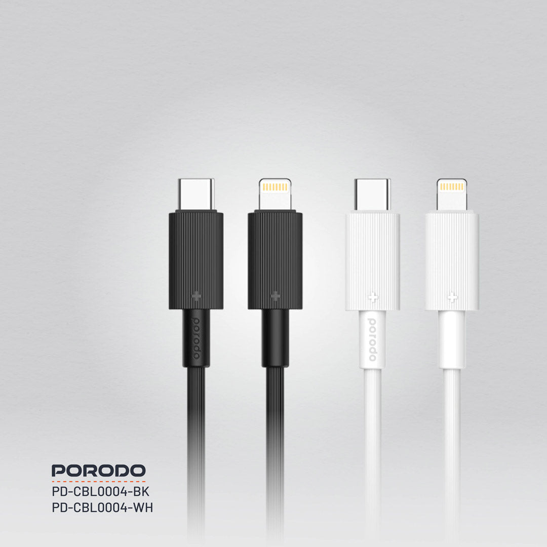 كيبل بورودو يو اس بي سي الى لايتننغ بطول 1.2 متر, شحن سريع | Porodo Type-C to Lightning PVC Cable 1.2M – Fast & Durable Charging.