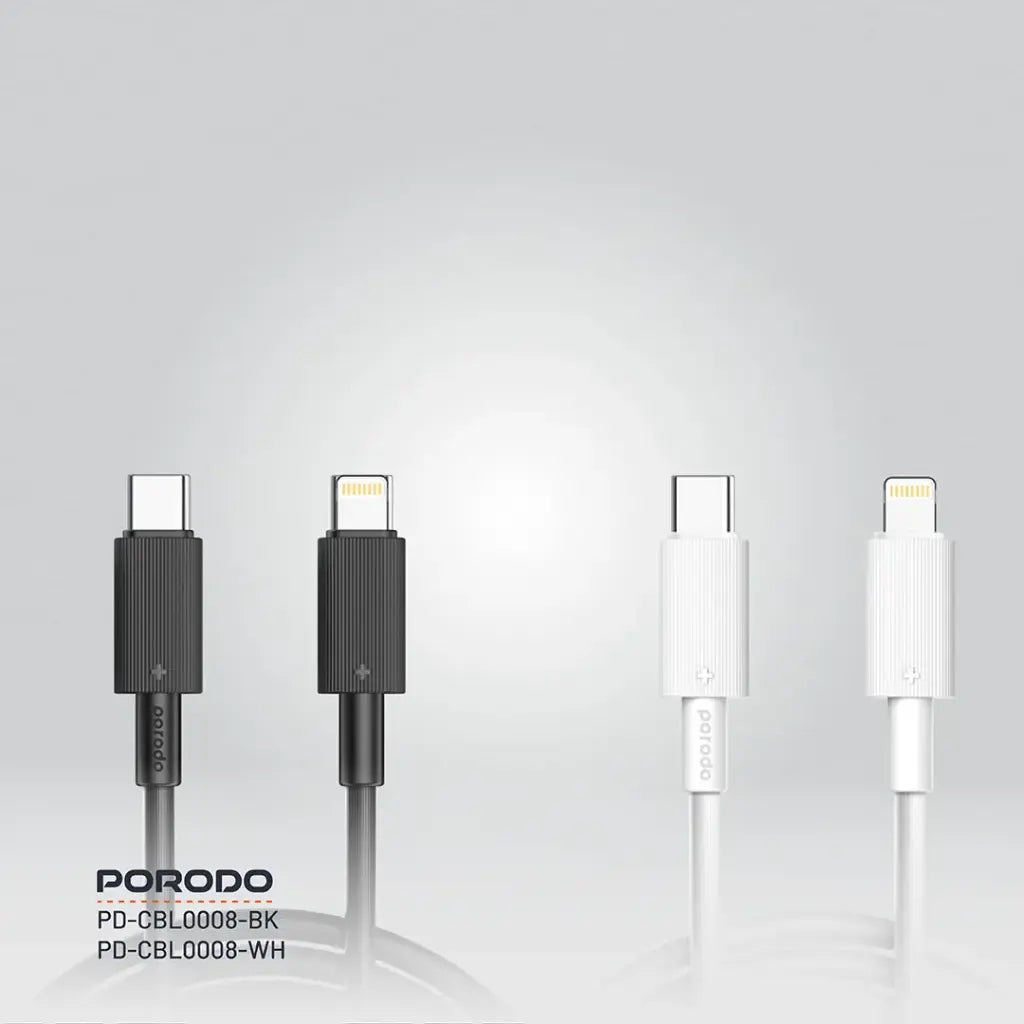 كيبل بورودو من اس بي سي الى لايتننغ بطول 3 متر | Porodo Type-C to Lightning PVC Cable 3m.