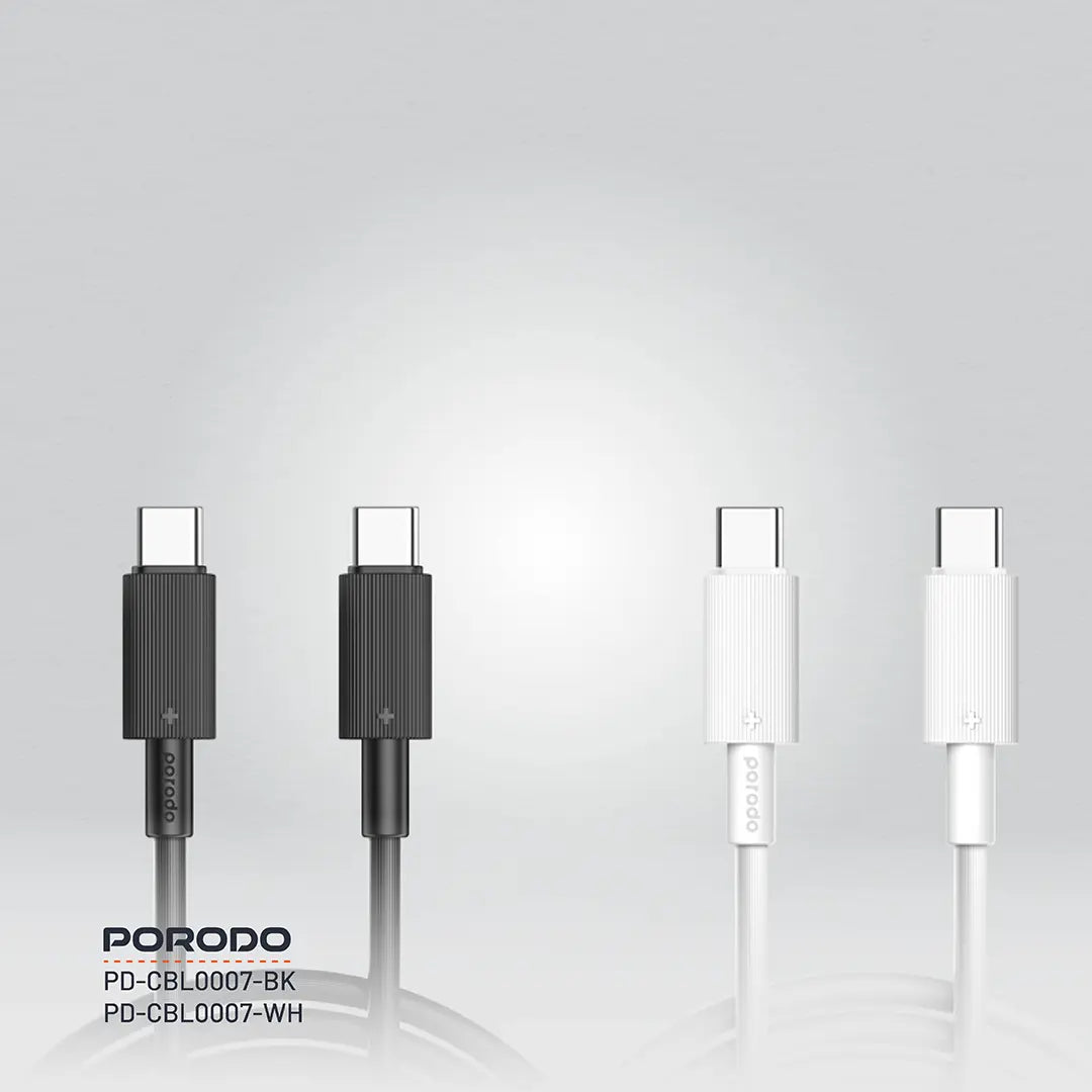كيبل بورودو يو اس بي سي الى يو اس بي سي بطول 3 متر, شحن سريع 60 واط | Porodo Type-C to C PVC Cable 3M 60W.