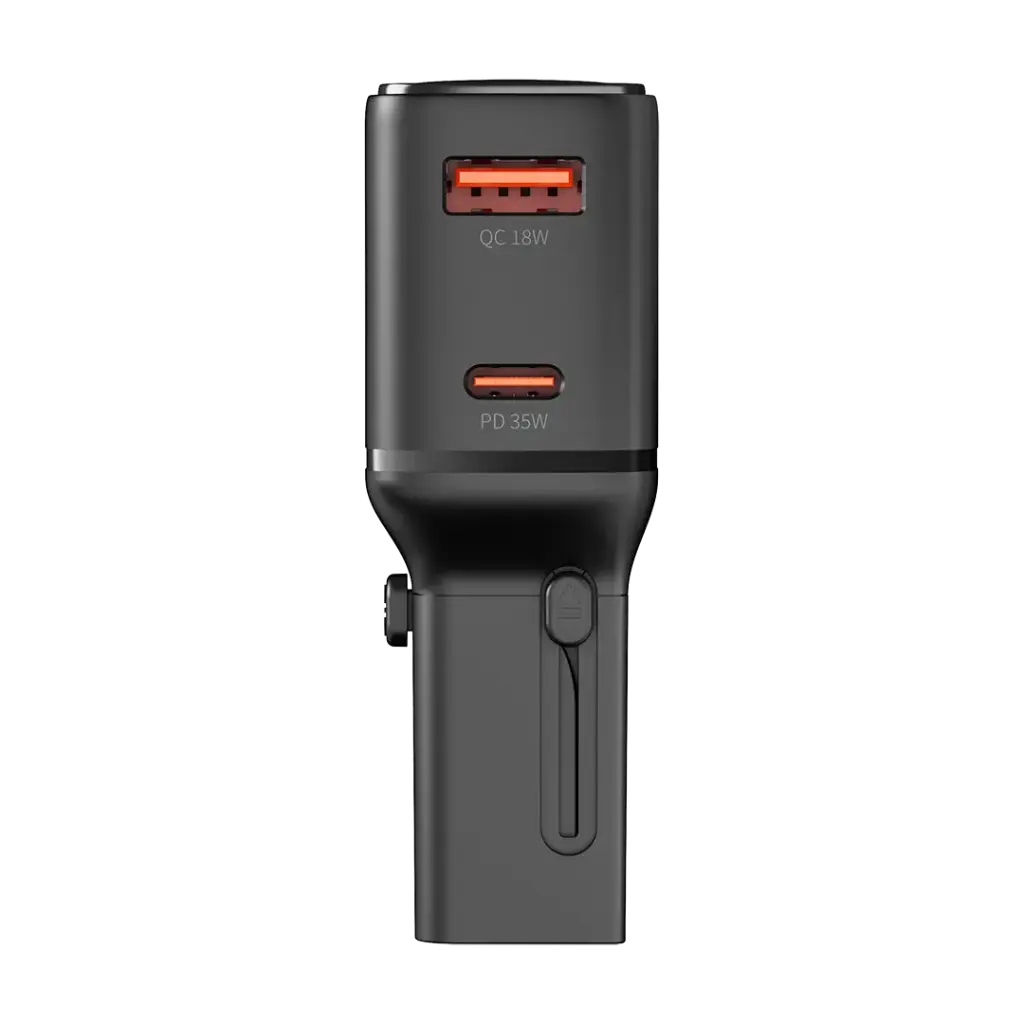 شاحن السفر الجيبي من بورودو, شحن سريع بقدرة 35 واط مع مقابس متعددة - اسود | Porodo PD35W Pocket Travel Charger with UK/EU/US/AU Plugs – Black