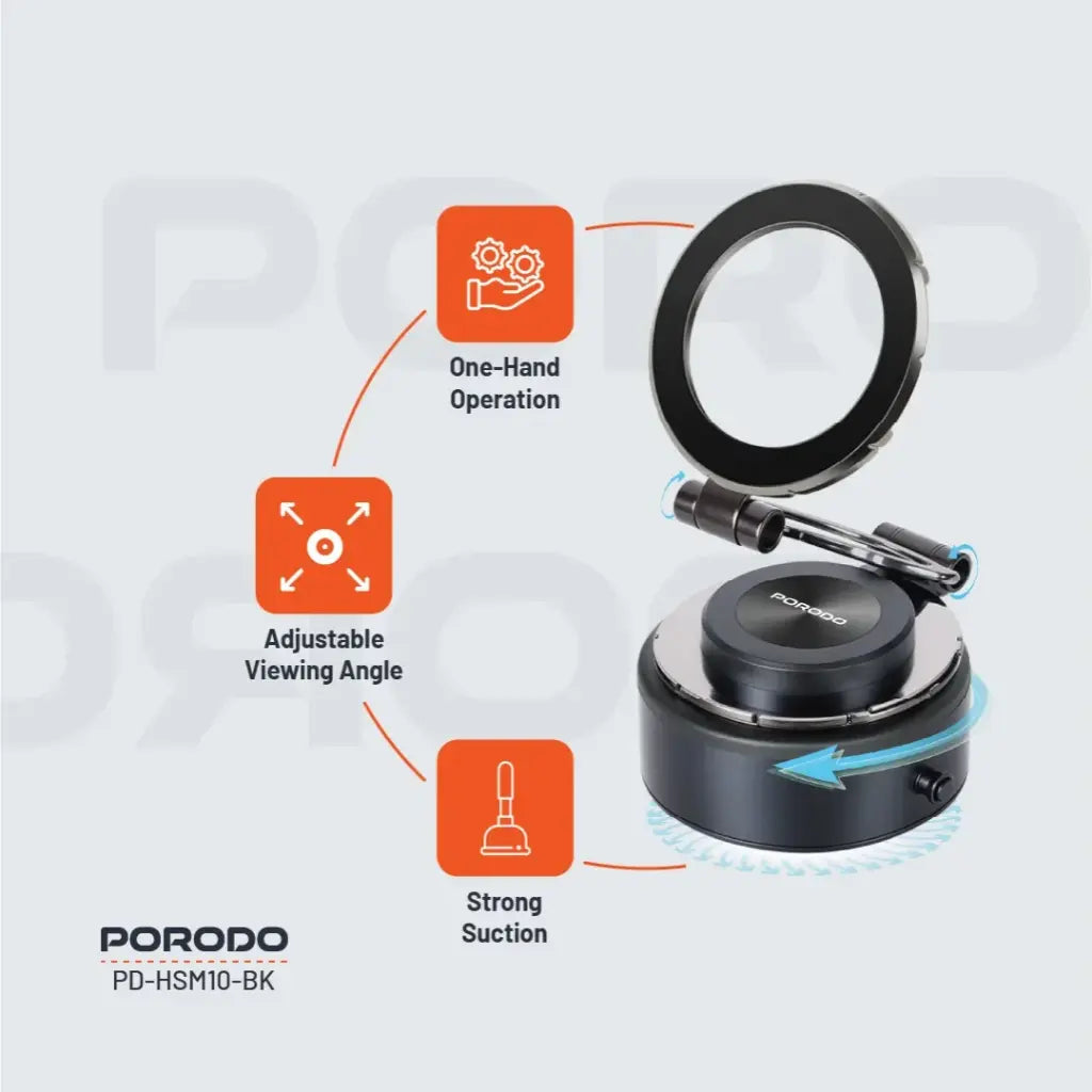 حامل هاتف ماج سيف كهربائي من بورودو, قابل للطي والدوران 360 درجة  - اسود | Porodo Electric 360° Foldable MagSafe Holder - Black