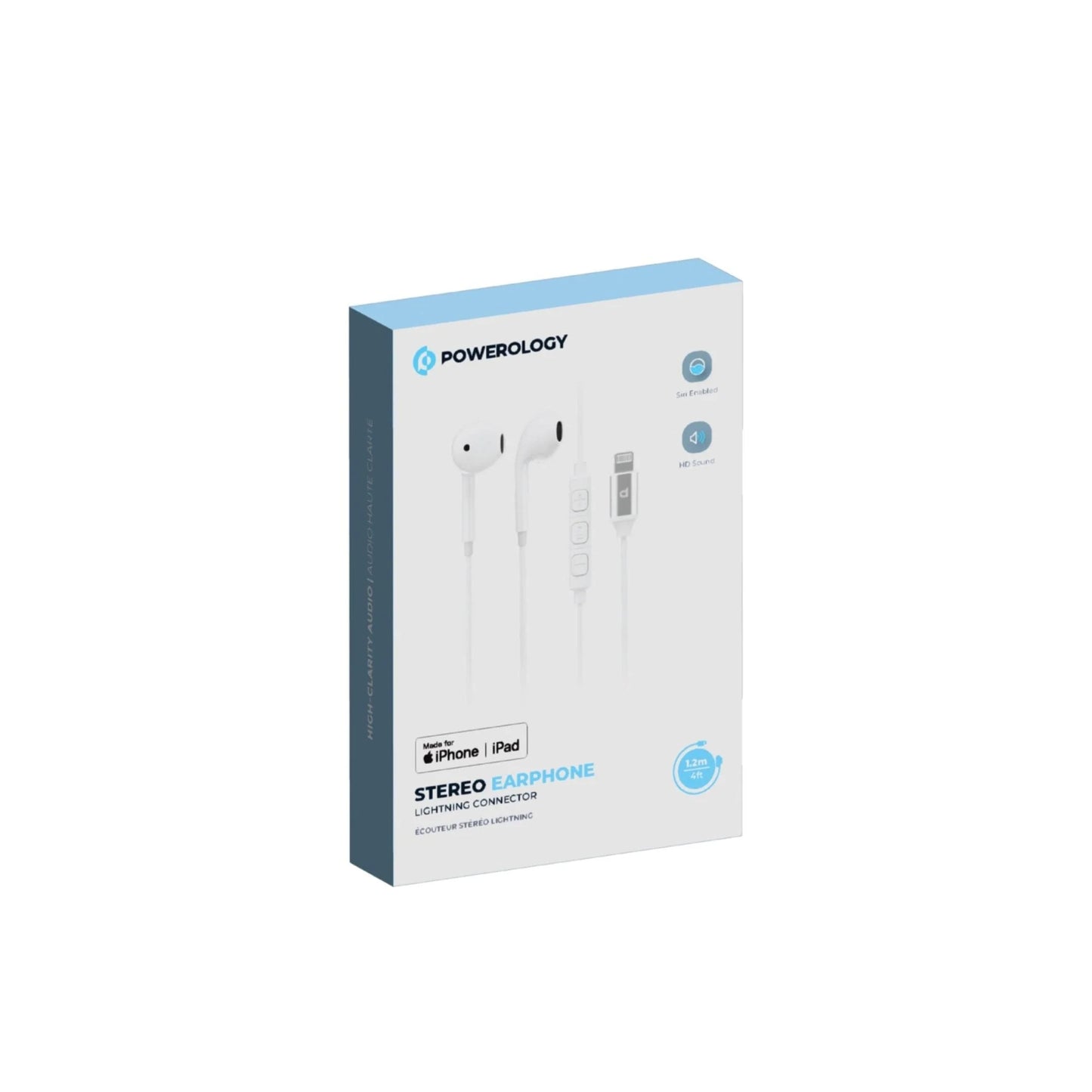 سماعة باورولوجي السلكية بمنفذ لايتننغ, كيبل بطول 1.2 متر - ابيض | Powerology Stereo MFi Lightning Earphones 1.2M – White