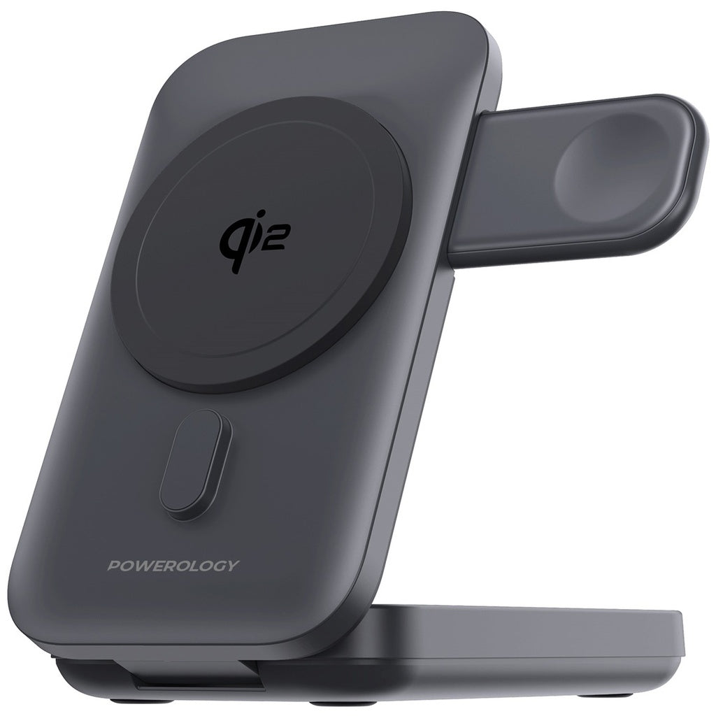 باور بانك ماج سيف باورولوجي 3 في 1 بسعة 10000 مللي امبير - اسود | Powerology 10000mAh 3 in 1 MagSafe Power Bank – Black.