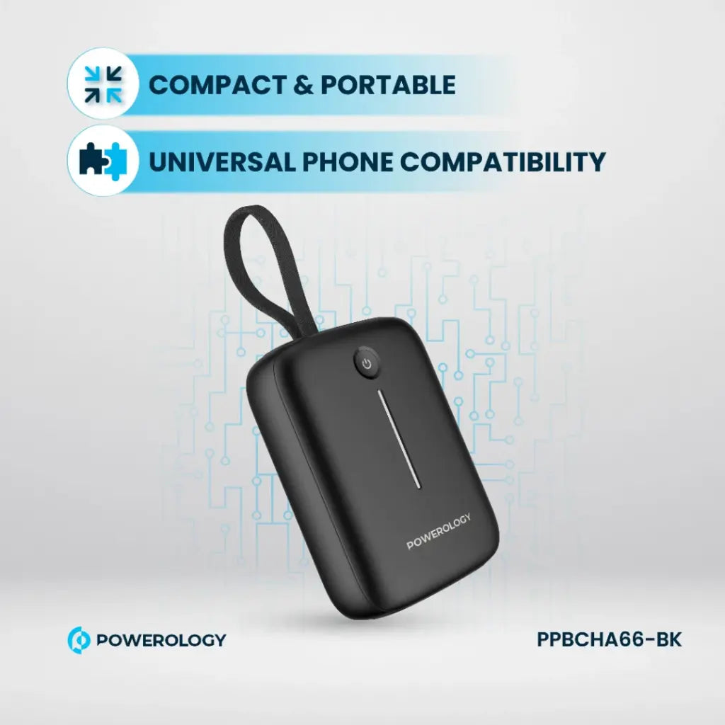 باور بانك باورولوجي 10000mAh بمنفذ يو اس بي سي و يو اس بي اي, بقدرة 20 واط - ابيض | Powerology PD20W 10000mAh Power Bank Type-C Port and USB-A Port – White.
