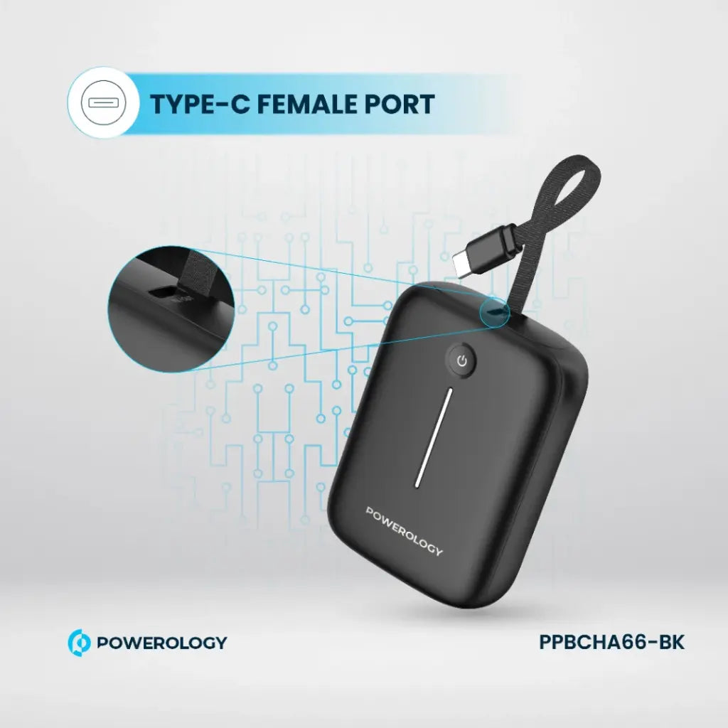 باور بانك باورولوجي 10000mAh بمنفذ يو اس بي سي و يو اس بي اي, بقدرة 20 واط - ابيض | Powerology PD20W 10000mAh Power Bank Type-C Port and USB-A Port – White.