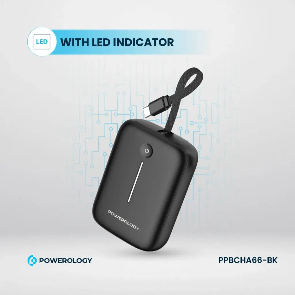 باور بانك باورولوجي 10000mAh بمنفذ يو اس بي سي و يو اس بي اي, بقدرة 20 واط - ابيض | Powerology PD20W 10000mAh Power Bank Type-C Port and USB-A Port – White.