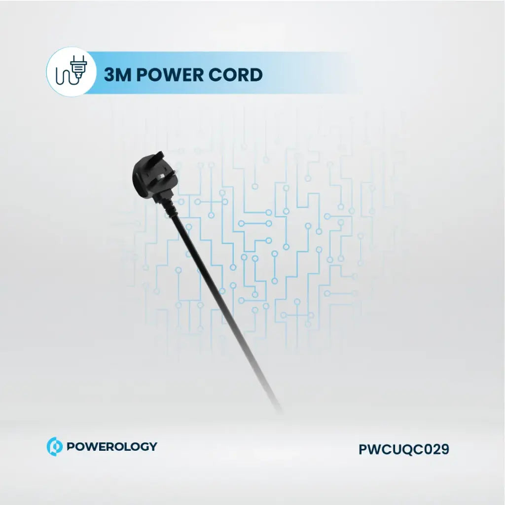 مشترك كهرباء باورولوجي 2500 واط مع 4 منافذ AC وكيبلات مدمجة قابلة للسحب - اسود | Powerology 2500W 4 AC Power Strip With Built-In Retractable Cables - Black