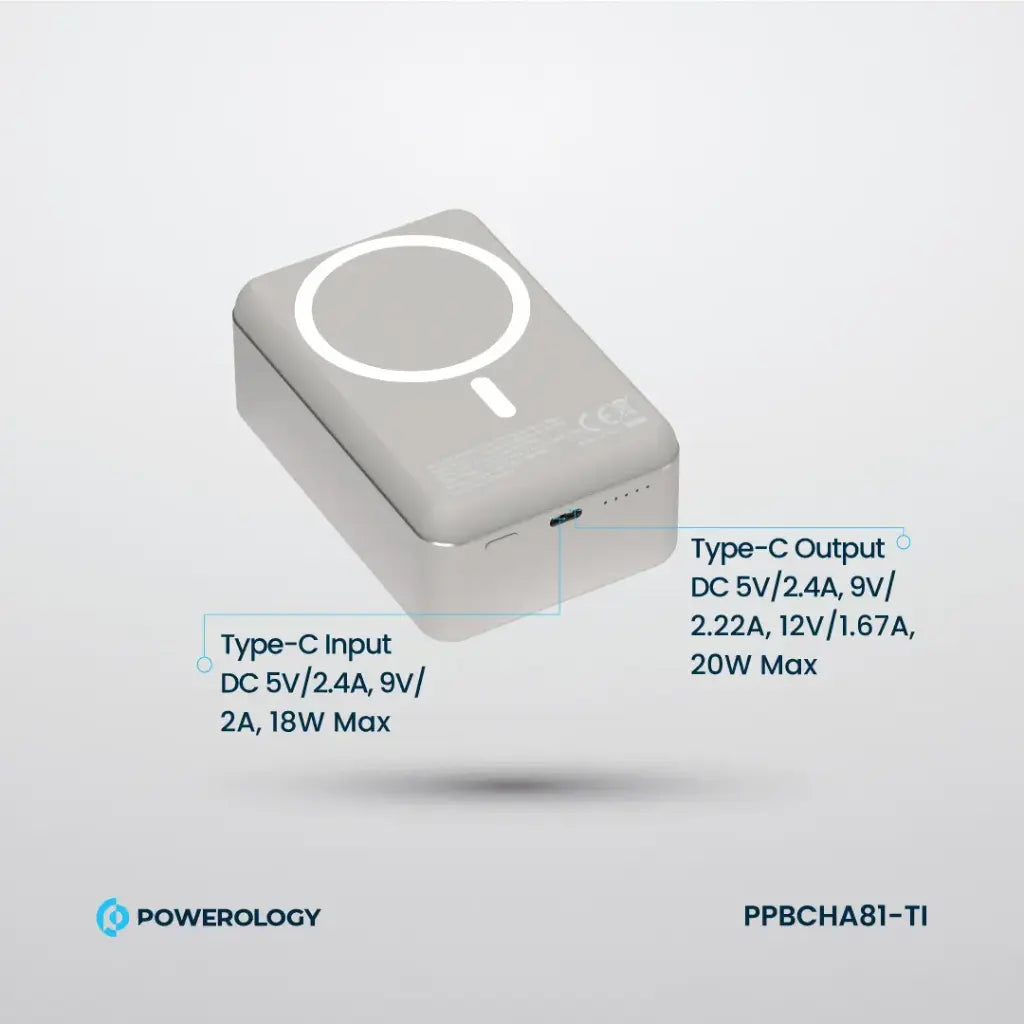 Bankeya Hêza Bêtêl a Powerology MagSafe, 30,000mAh, Barkirina 20W - Tîtanyûm | Bankeya Hêza Bêtêl a Powerology PD20W MagSafe 30000mAh – Tîtanyûm