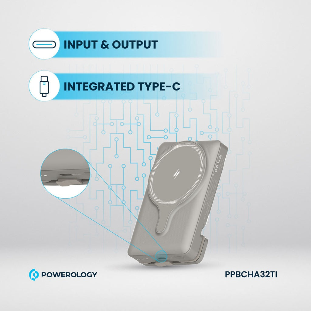 حامل هاتف للسيارة من باورولوجي مع شاحن لاسلكي مغناطيسي بقدرة 15 واط, وباور بانك 5000mAh | Powerology Car Mount with Magnetic Wireless Charger & 5000mAh Power Bank – 15W MagSafe Charging.
