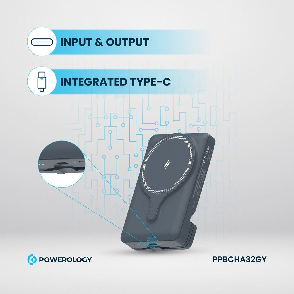 حامل هاتف للسيارة من باورولوجي مع شاحن لاسلكي مغناطيسي بقدرة 15 واط, وباور بانك 5000mAh | Powerology Car Mount with Magnetic Wireless Charger & 5000mAh Power Bank – 15W MagSafe Charging.