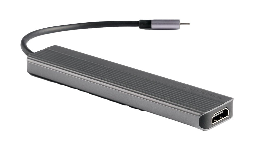 محول باورولوجي 6 في 1 النحيف مع HDMI 4K وشحن سريع بقدرة 100 واط و Micro SD - رمادي داكن | Powerology 6 in 1 Slim 4K HDMI USB-C Hub PD 100W USB MicroSD – Dark Grey