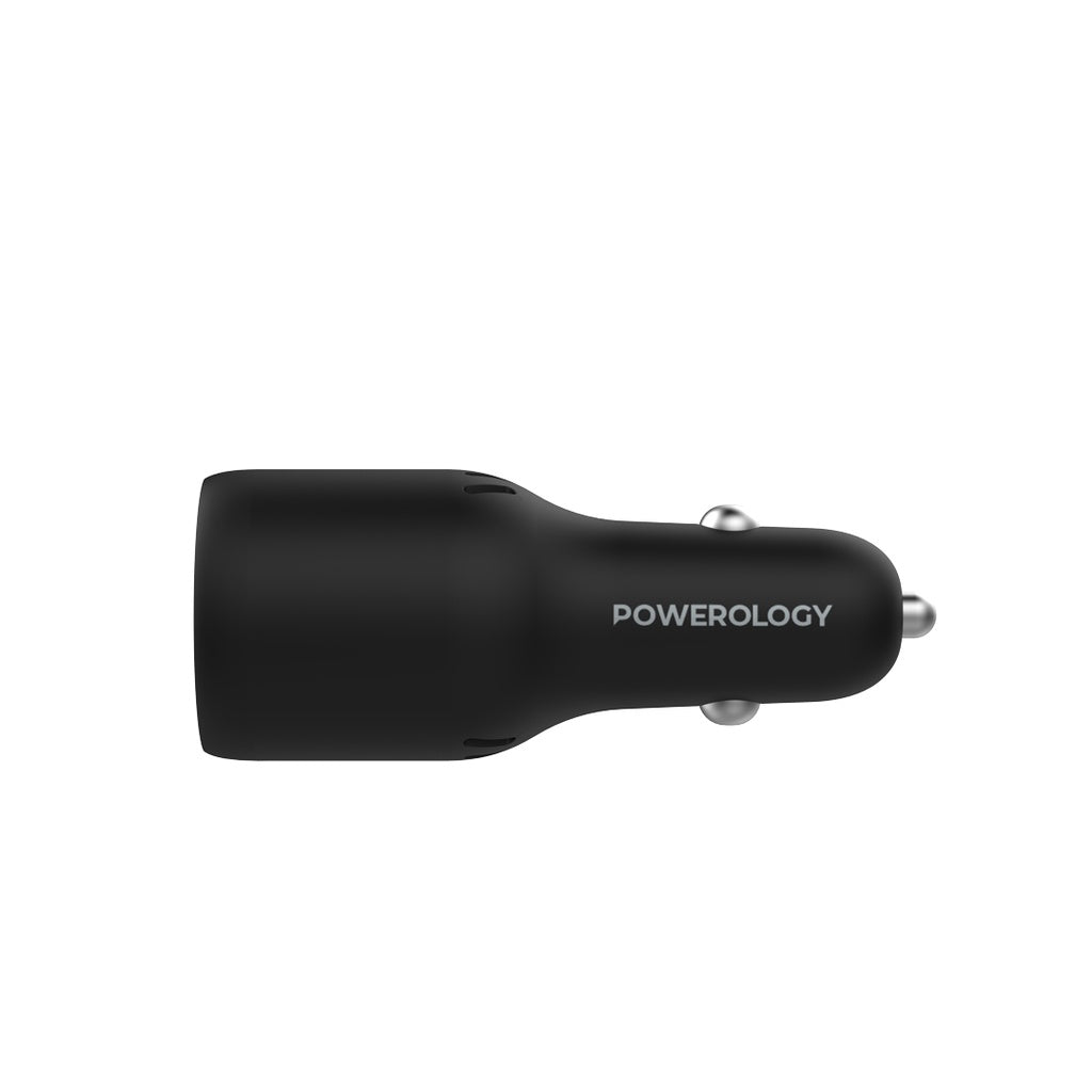 شاحن سيارة باورولوجي 65 واط بمنفذين واضائة LED - اسود | Powerology 65W PD + QC3.0 LED Dual Ports Car Charger – Black