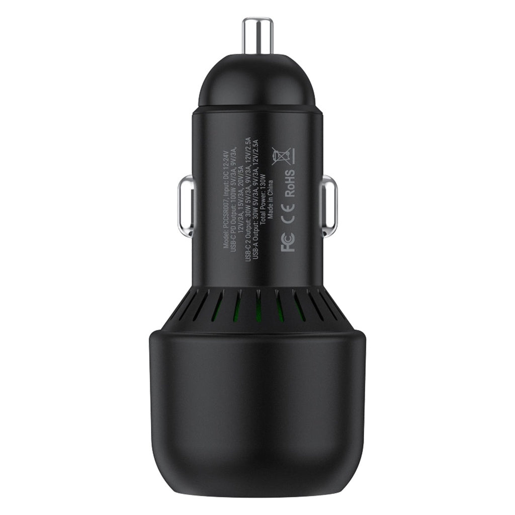 شاحن سيارة باورولوجي بقدرة 130 واط مع منفذي PD ومنفذ يو اس بي اي - اسود | Powerology 130W X2 PD Port & X1 Q.C Port – Black.