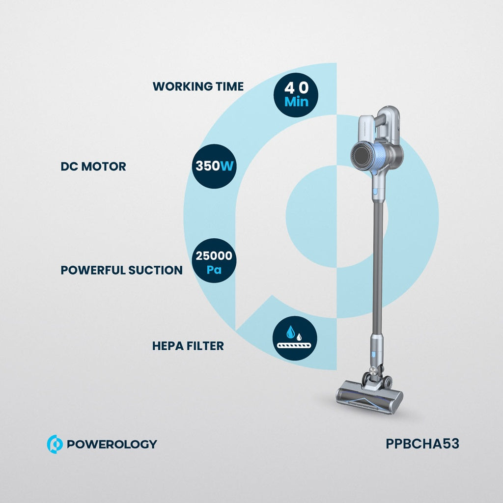 باورولوجي مكنسة كهربائية لاسلكية مع شاشة عرض HD وبطارية قابلة للفصل - رمادي غامق | Powerology Cordless Vacuum Cleaner with HD Display & Detachable Battery – Dark Grey.