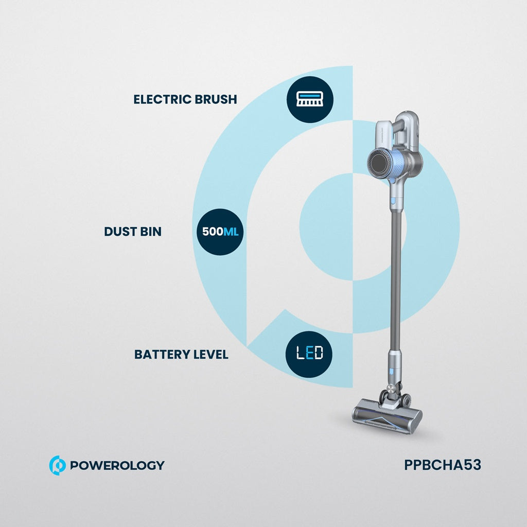 باورولوجي مكنسة كهربائية لاسلكية مع شاشة عرض HD وبطارية قابلة للفصل - رمادي غامق | Powerology Cordless Vacuum Cleaner with HD Display & Detachable Battery – Dark Grey.