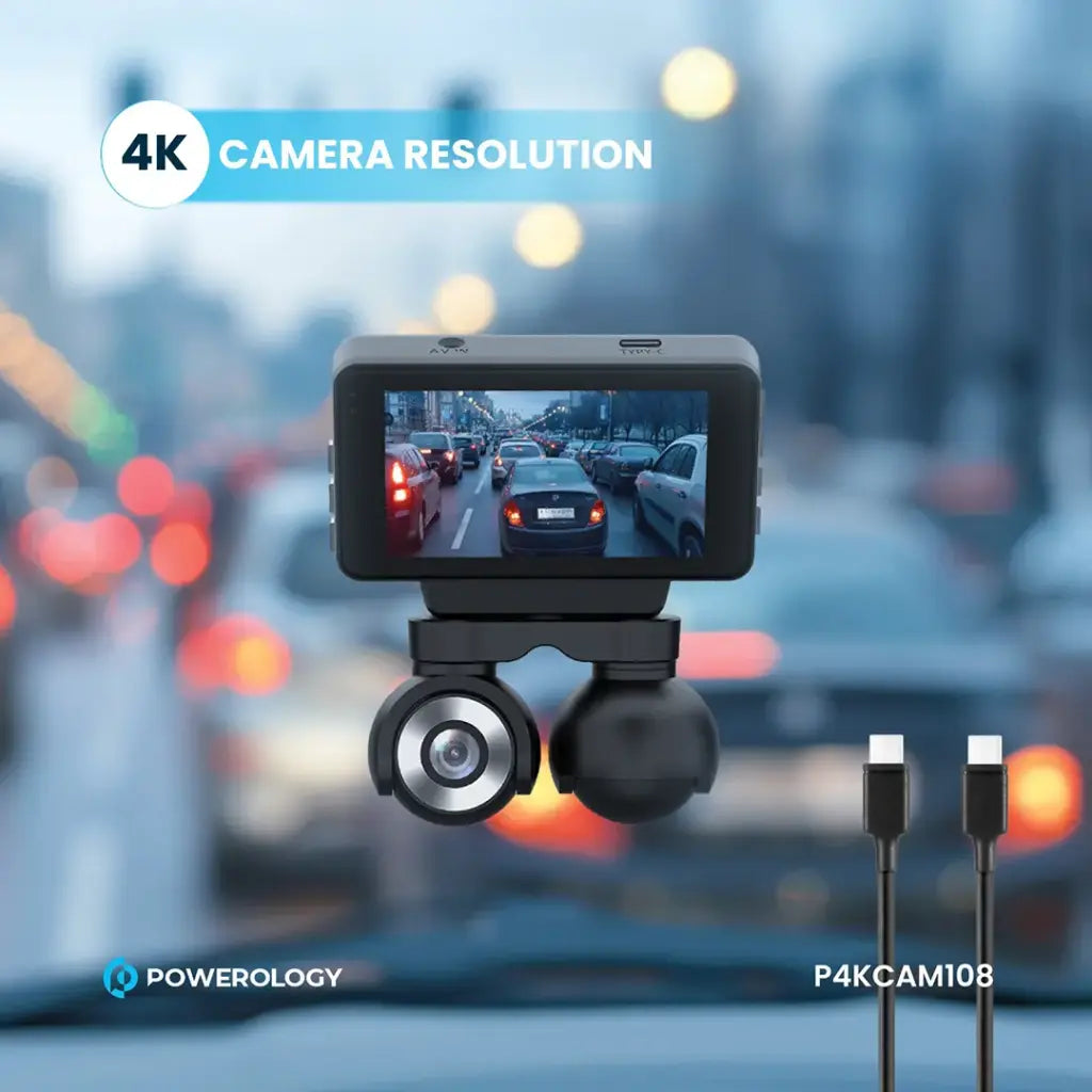 Powerology Dual Lens Dash Camera 4K Front & 1080P Interior - كاميرا داش مزدوجة باورلوجي بدقة 4K