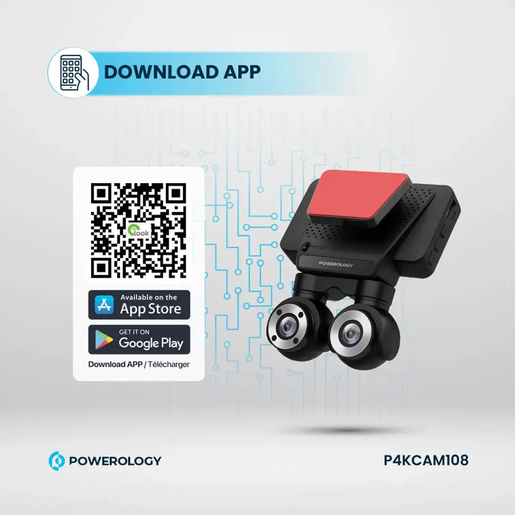 Powerology Dual Lens Dash Camera 4K Front & 1080P Interior - كاميرا داش مزدوجة باورلوجي بدقة 4K