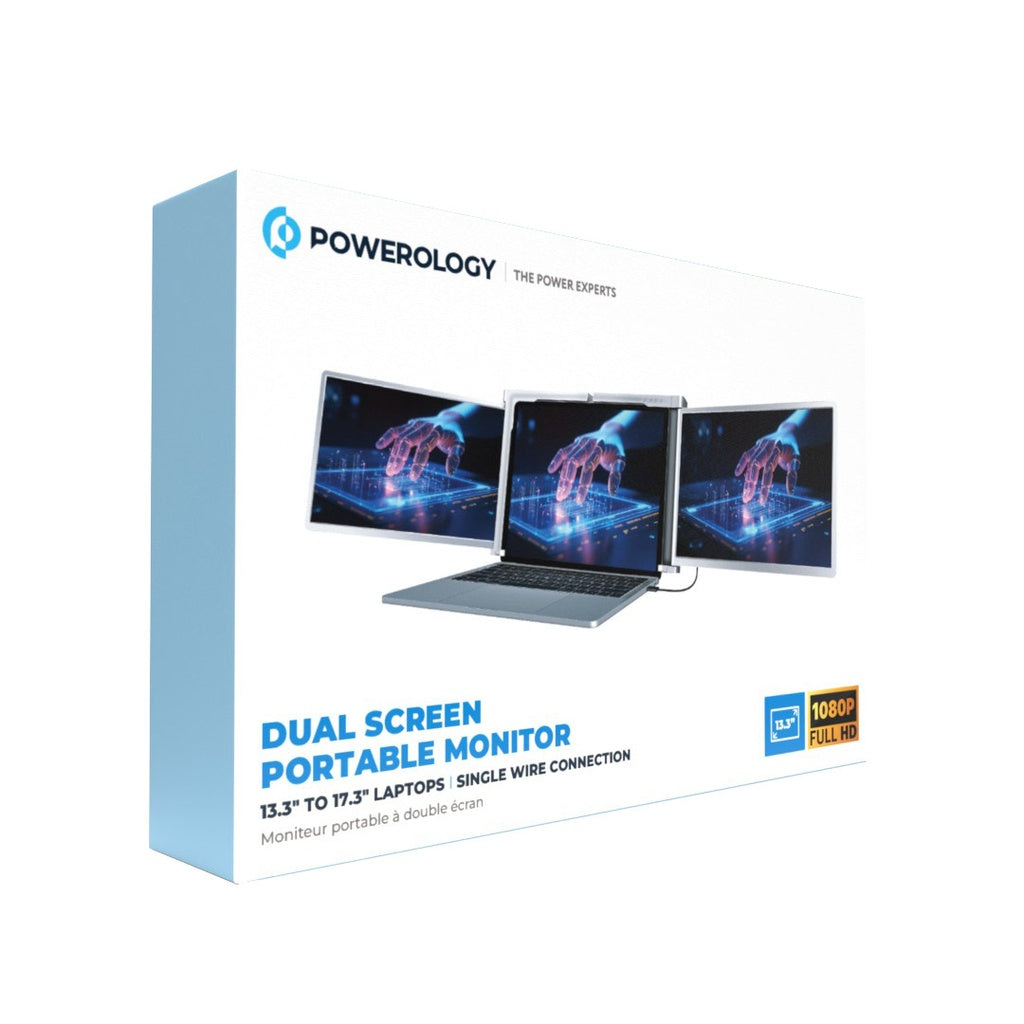 شاشة محمولة مزدوجة للابتوب بحجم 13.3 بوصة من باورولوجي - فضي | Powerology 13.3" Portable Dual Screen Laptop Monitor - Silver