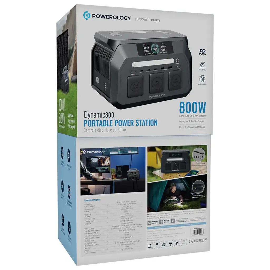 محطة طاقة محمولة باورولوجي بقدرة 800 واط بسعة 512 واط / ساعة - اسود | Powerology 800W Portable Power Station with 512Wh Capacity – Black