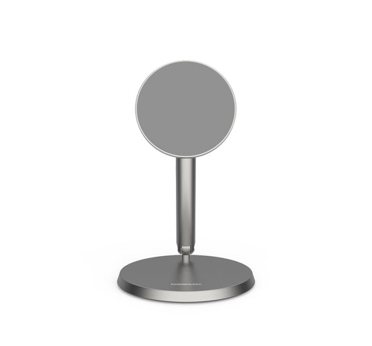 حامل للهاتف ماج سيف مغناطيسي مكتبي قابل للدوران 360 درجة من باورولوجي - رمادي | Powerology Rotatable Desktop MagSafe Phone Stand with 17*N52 Magnets – Dark Grey.