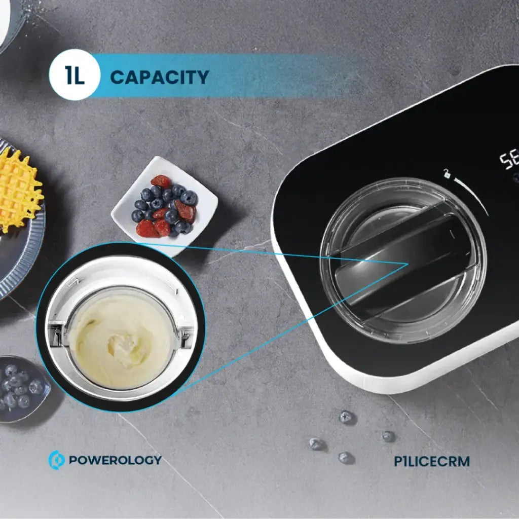 جهاز صنع الايس كريم والزبادي المجمد من باورولوجي - ابيض | Powerology Ice Cream & Frozen Yogurt Machine - White