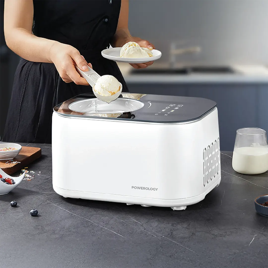 جهاز صنع الايس كريم والزبادي المجمد من باورولوجي - ابيض | Powerology Ice Cream & Frozen Yogurt Machine - White