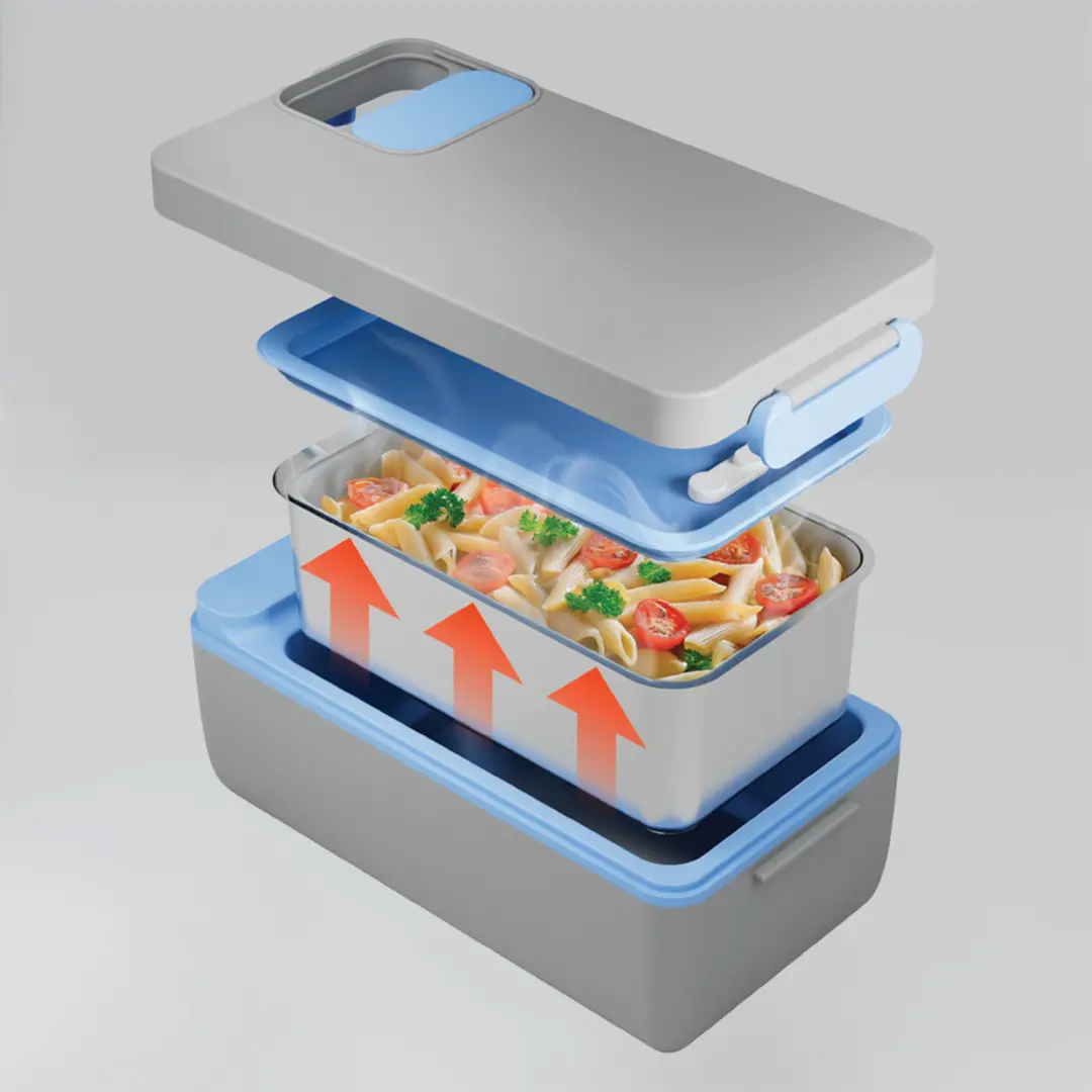 حافظة غذاء محمولة بخاصية التسخين من باورولوجي لومو - رمادي | Powerology Lumo Portable Heated Lunch Box - Gray