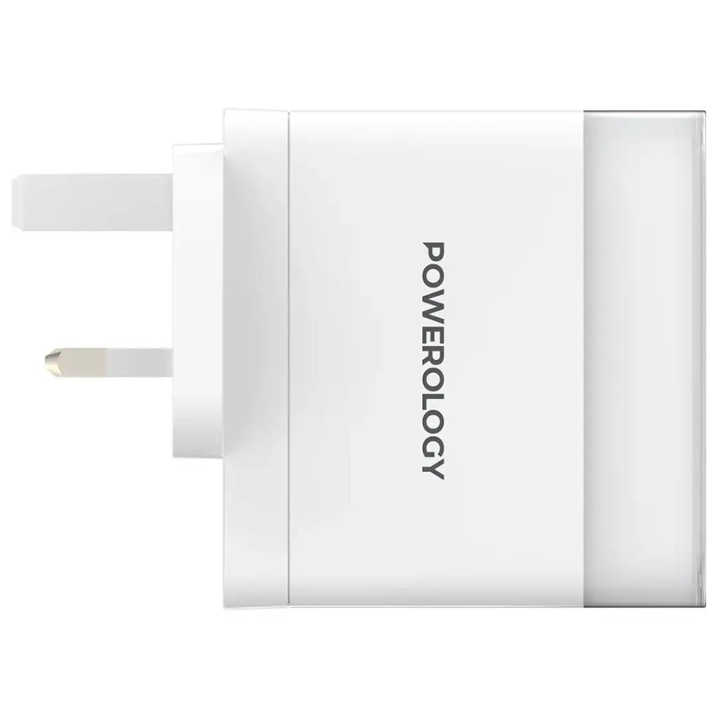 شاحن باورولوجي لايف ستايل ب 3 منافذ للشحن مع شحن سريع بقدرة 100 واط - ابيض | Powerology 3-Port Fast Charging Adapter – White