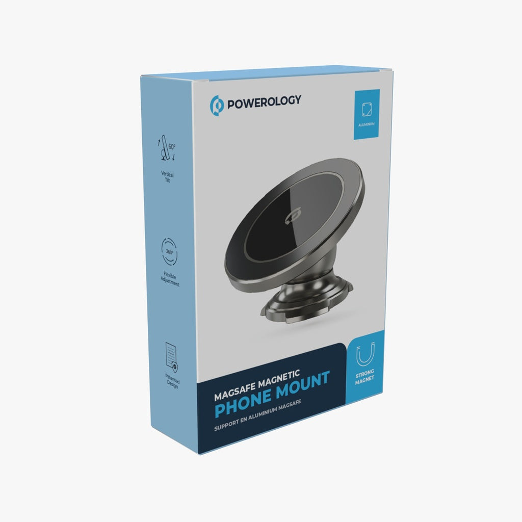 حامل باورولوجي المغناطيسي للجوال بتقنية ماج سيف - تيتانيوم | Powerology Magsafe Magnetic Phone Mount - Titanium.