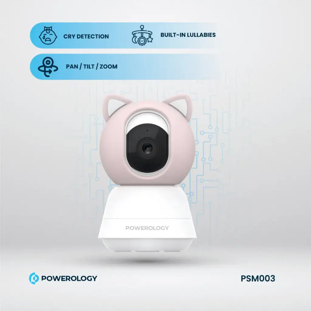 باورولوجي كاميرا مراقبة الطفل مع شاشة وتطبيق - ازرق & وردي | Powerology Monitor & App Baby Camera – Blue & Pink.
