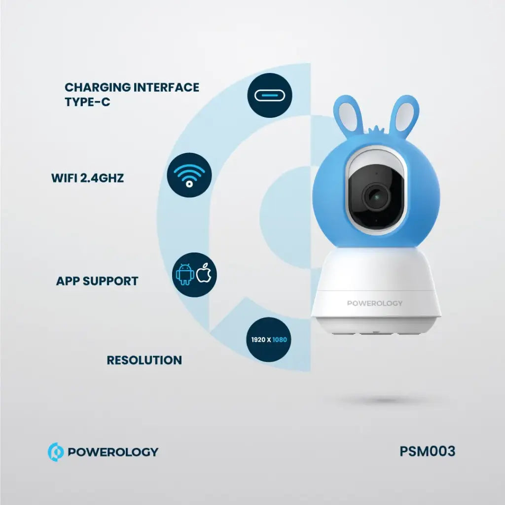 باورولوجي كاميرا مراقبة الطفل مع شاشة وتطبيق - ازرق & وردي | Powerology Monitor & App Baby Camera – Blue & Pink.