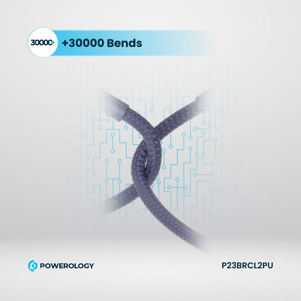كيبل باورولوجي مضفر يو اس بي سي الى لايتننغ بطول 2 متر, شحن سريع 60 واط | Powerology New Braided Type-C to Lightning Cable 2M PD 60W.
