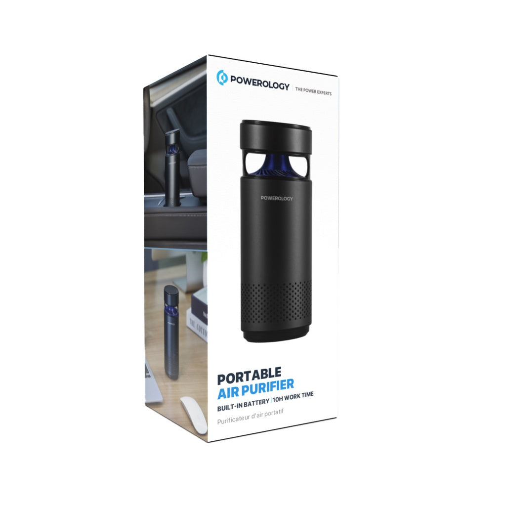 جهاز تنقية الهواء المحمول من باورولوجي مع تقنية التعقيم بالاشعة - اسود | Powerology Portable Mini Air Purifier with UVC LED Sterilization - Black