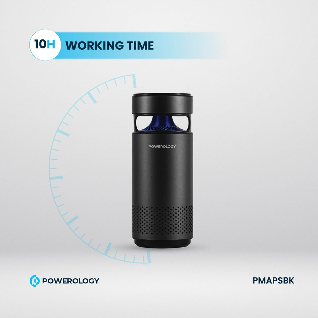جهاز تنقية الهواء المحمول من باورولوجي مع تقنية التعقيم بالاشعة - اسود | Powerology Portable Mini Air Purifier with UVC LED Sterilization - Black