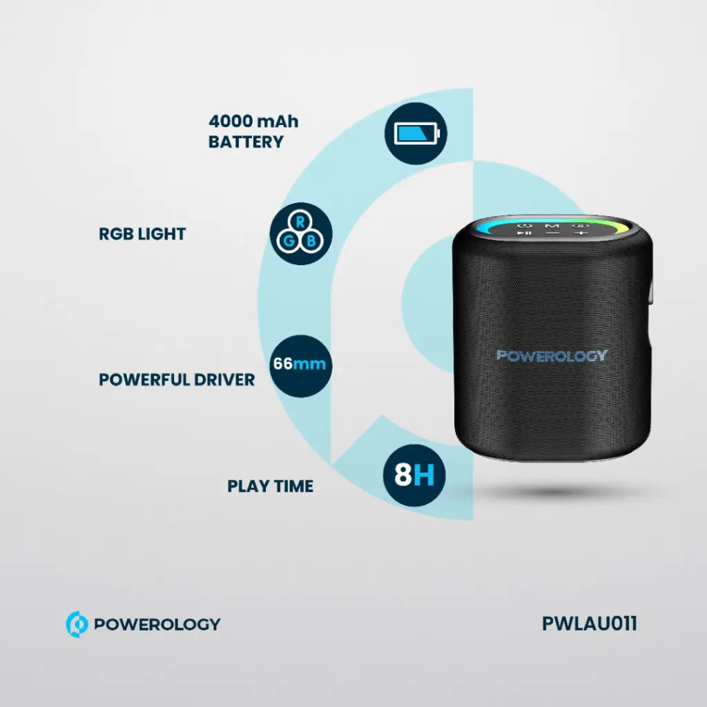 سبيكر باورولوجي اللاسلكي بقوة 20 واط, تشغيل 8 ساعات - اسود | Powerology TWS Speaker 20W – 8H Playtime – Black.