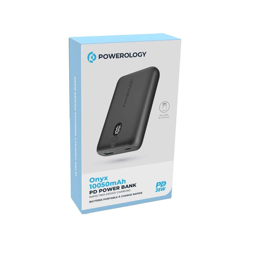باور بانك باورولوجي اونيكس بسعة 10050 مللي امبير, شحن سريع 35 واط - اسود | Powerology Onyx PD Power Bank 10050mAh PD 35W – Black.