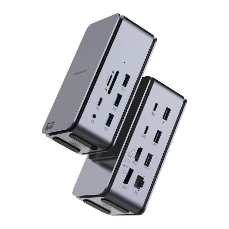 باورولوجي محطة توصيل مزدوجة 15 في 1, شحن سريع بقدرة 100 واط - رمادي | Powerology 15 in 1 Dual Dock Station PD 100W - Grey